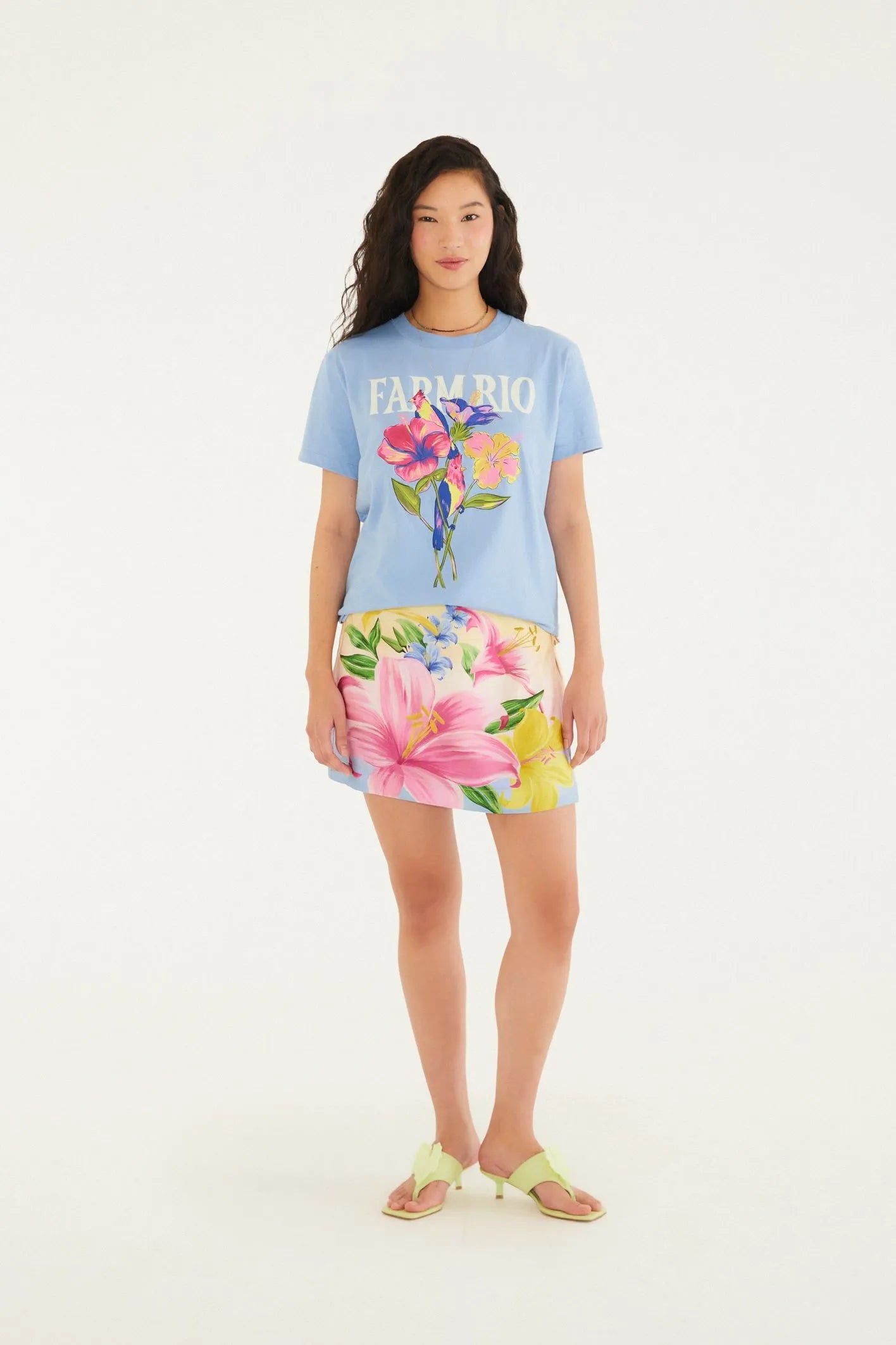 T-Shirt Fit Flores Passarinho Farm Rio