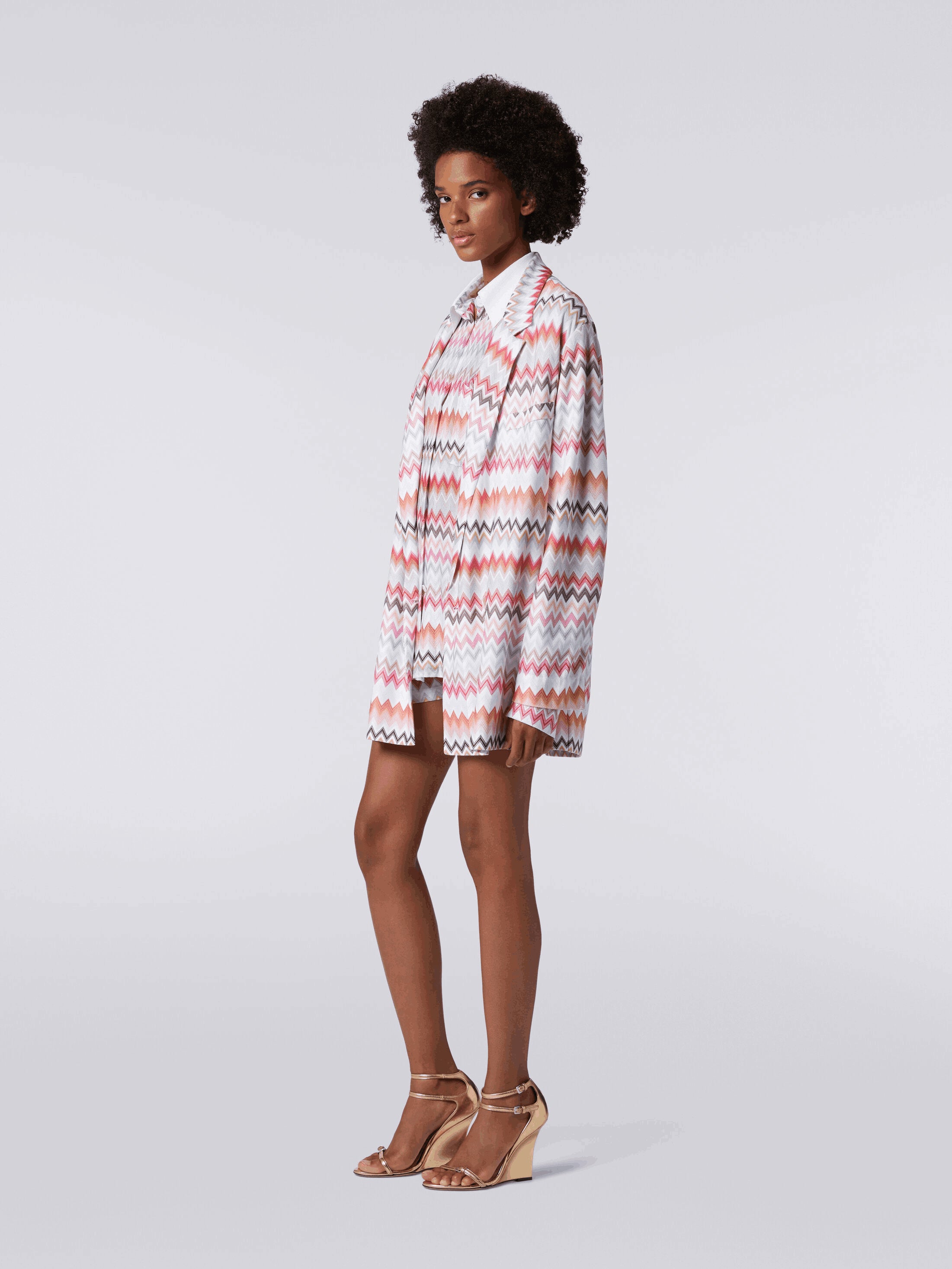 Blazer Cruzado de Algodón y Viscosa con Estampado Zigzag