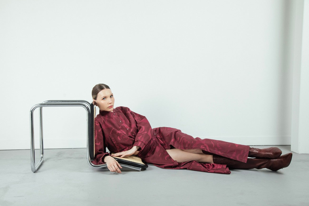 Maxi Falda Denim Vino Flores