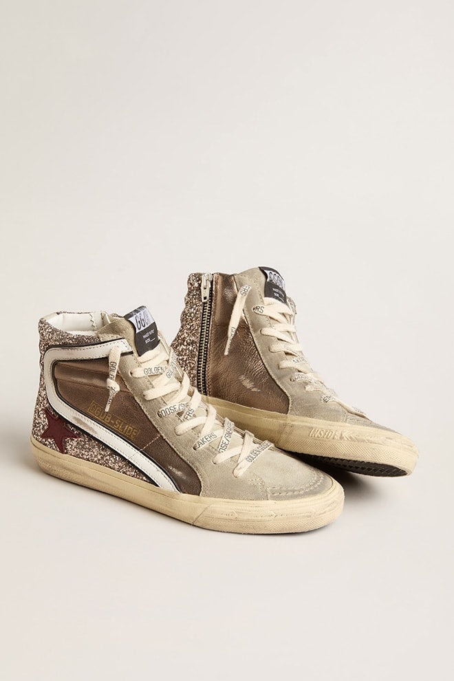 Zapatillas Golden Goose Slide Lamin Glitter Suede Leath Star Wave Mujer