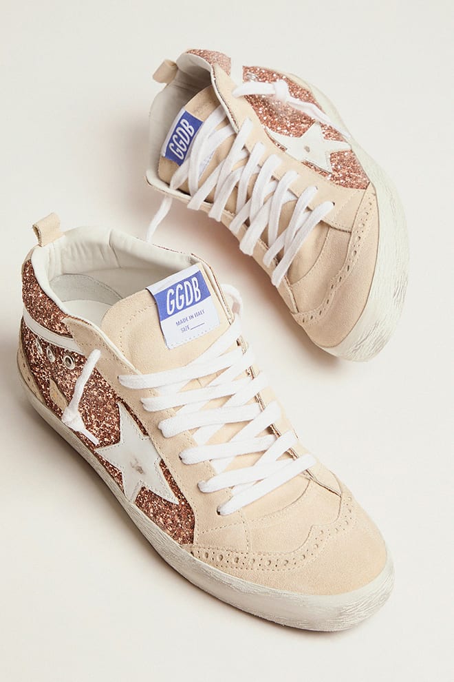 Zapatillas Golden Goose Midstar Glitter Leath Star Wave Suede Spur Mujer