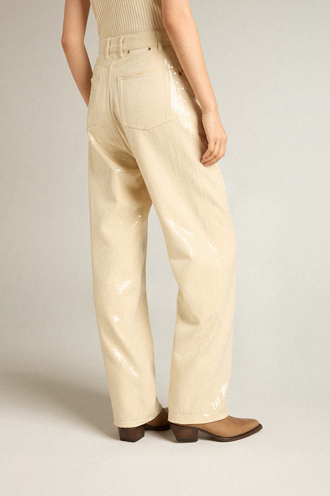 Pantalon Golden Goose Journey Kim Denim Sequins Embroidered Mujer