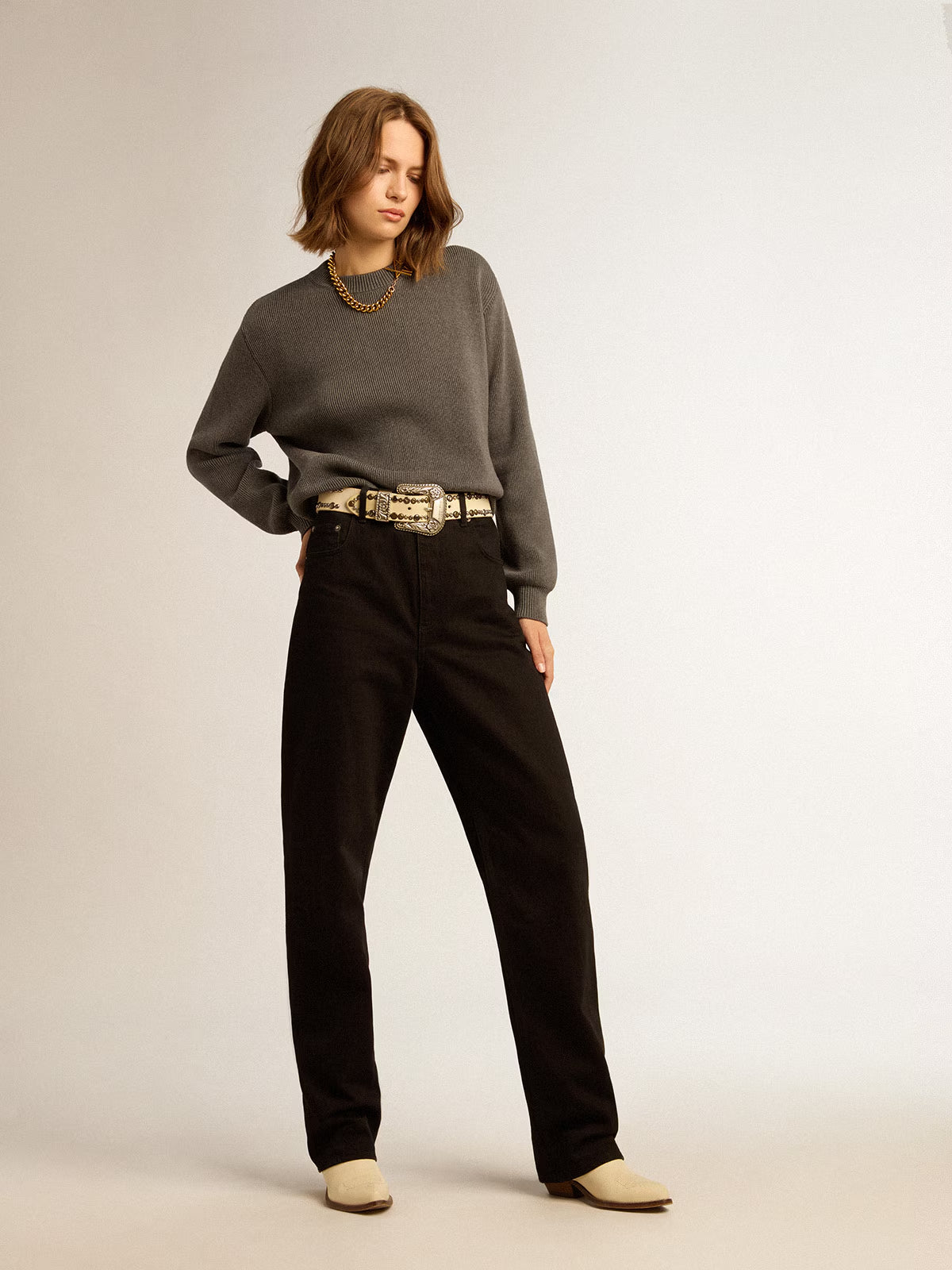 Buzo Golden W Boyfriend Knit Cotton With Logo Mujer