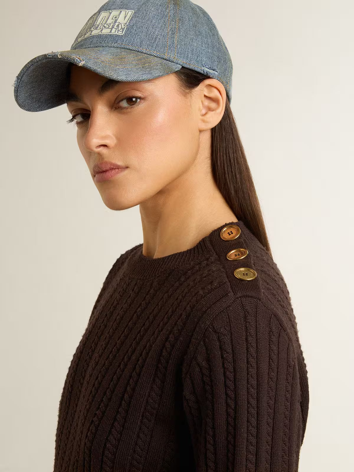 Buzo Journey Knit Shoulder Botton Wool Cable Mujer