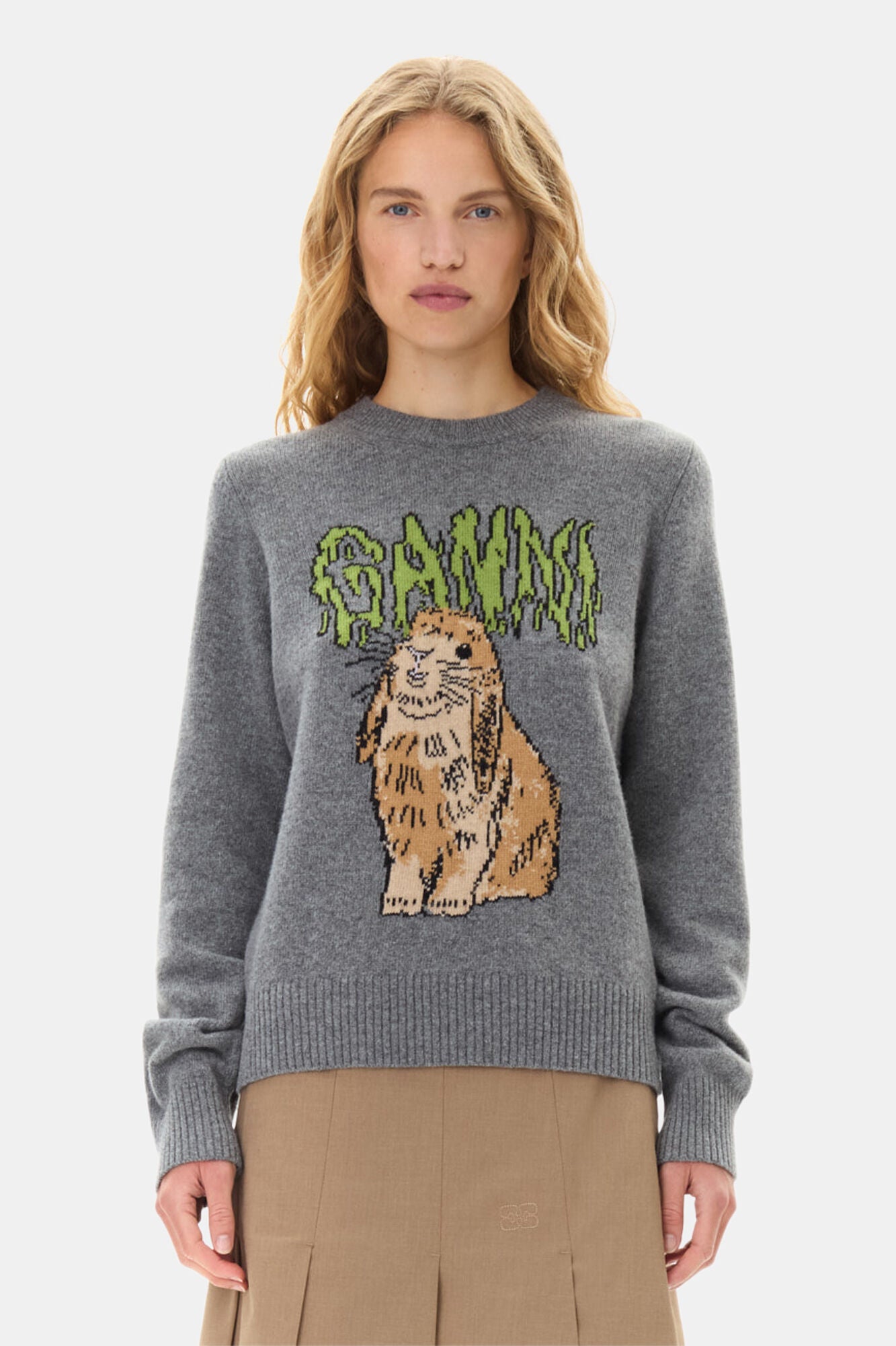 Jersey Graphic Wool Mix Bunny Crewneck