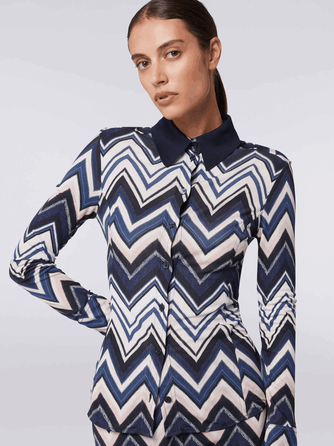 Camisa De Viscosa Con Estampado Zigzag