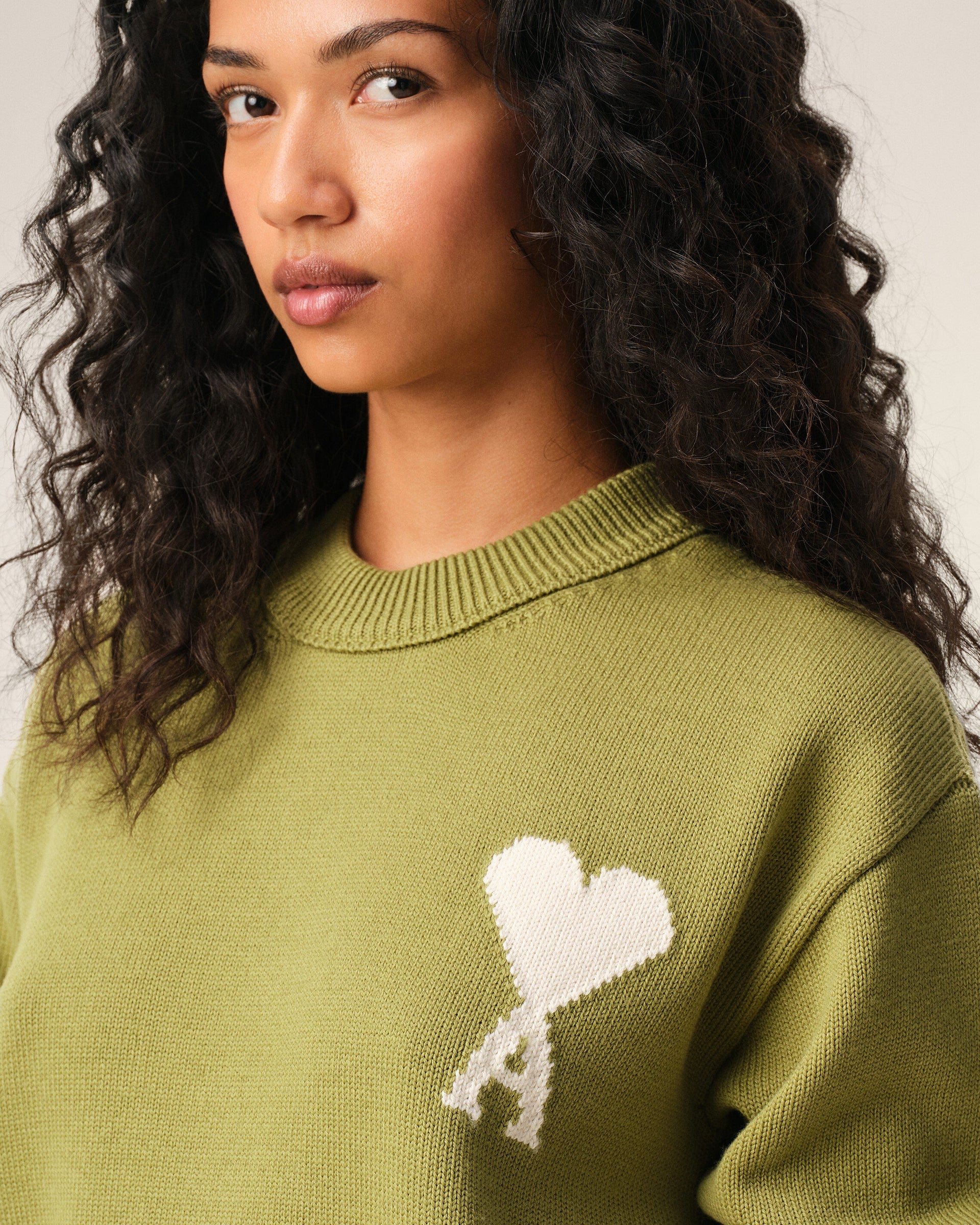 Jersey de cuello redondo de lana y algodón verde Ami De Coeur Unisex