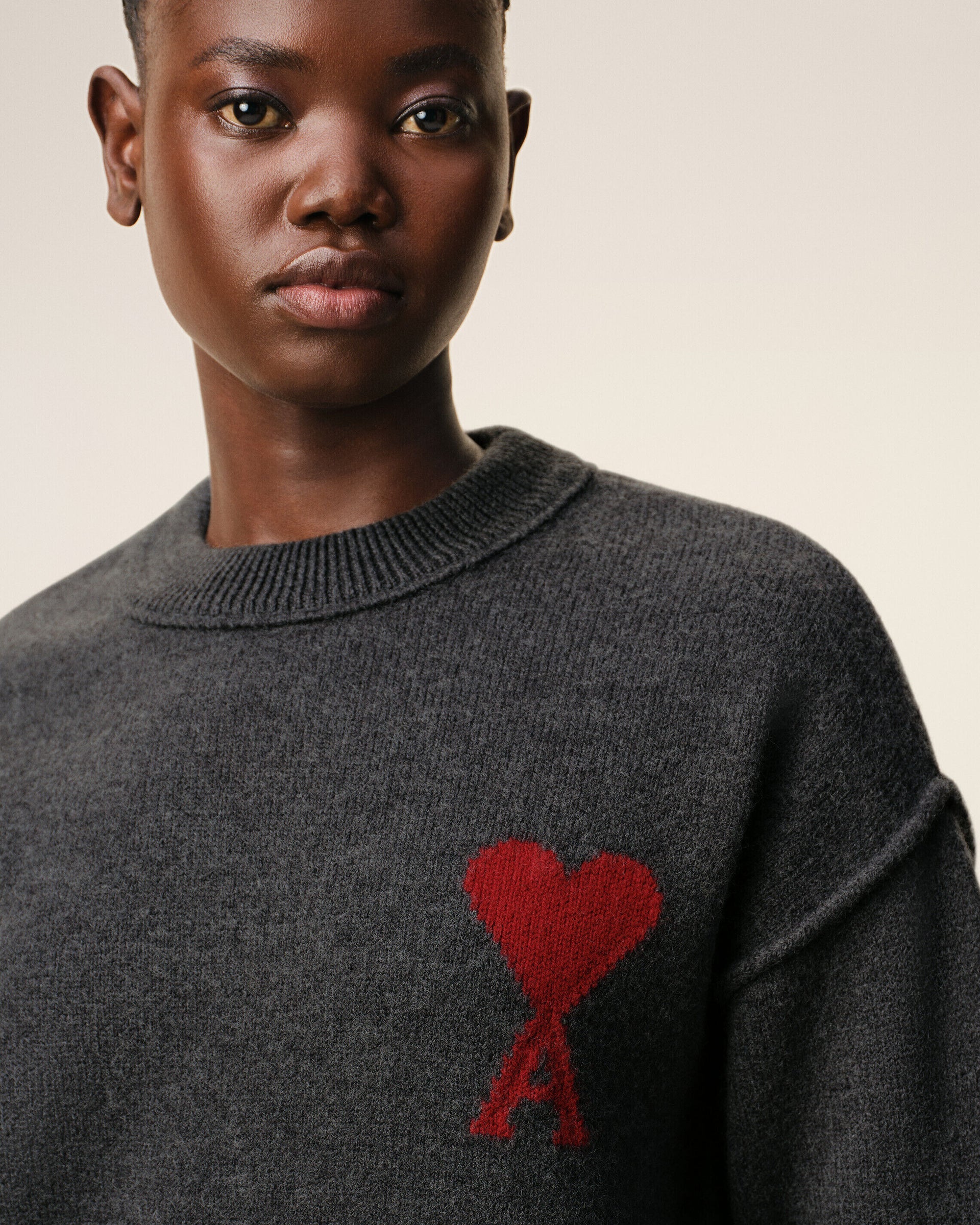 Jersey De Cuello Redondo De Lana Gris Con Estampado Ami De Coeur Unisex