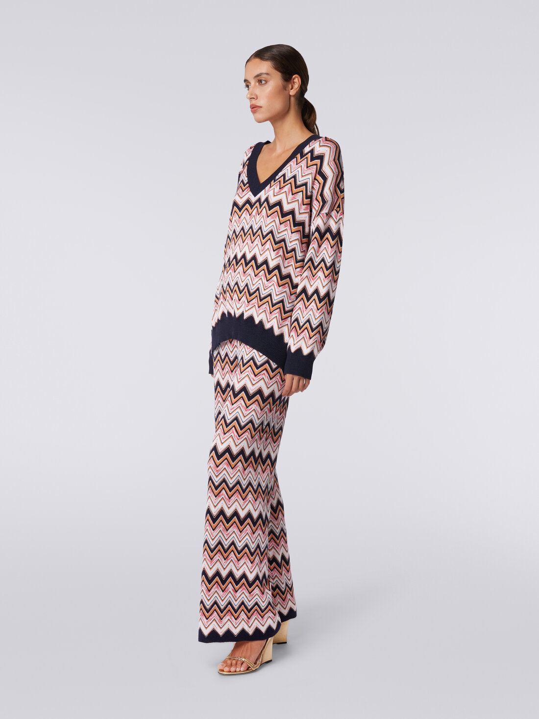 Pantalón Palazzo De Lana Y Viscosa Zigzag