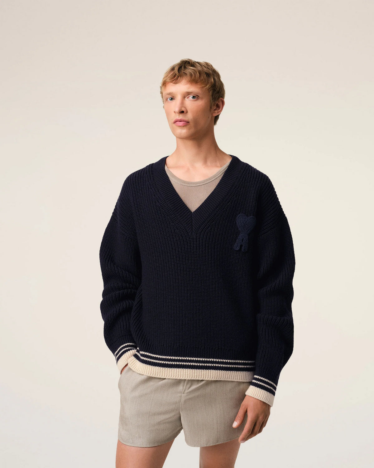 Sweater Ribbed V Neck