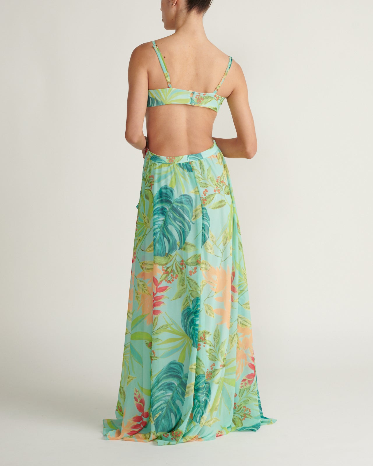 Maxi Vestido Maxi Print Cut Out Verde