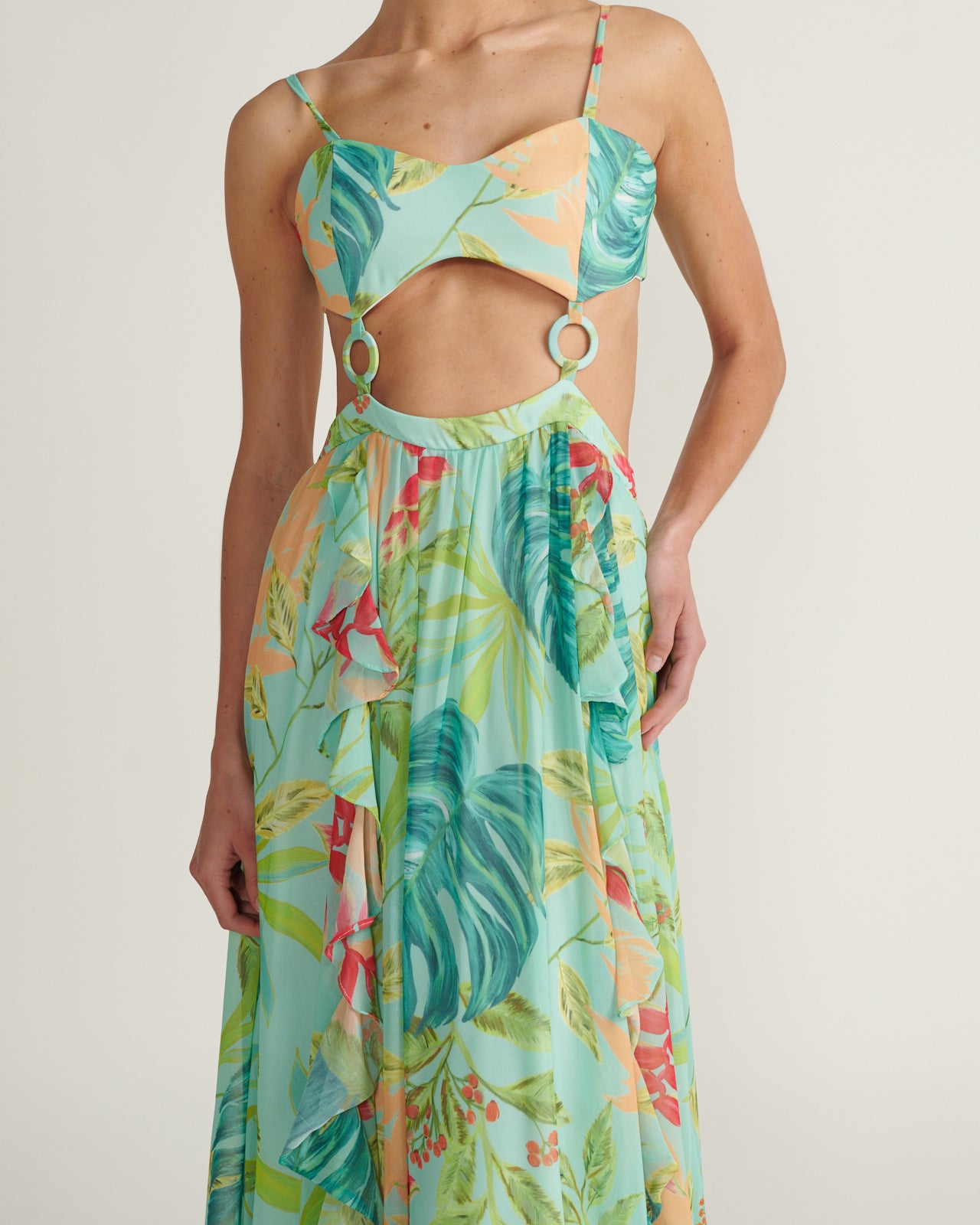 Maxi Vestido Maxi Print Cut Out Verde