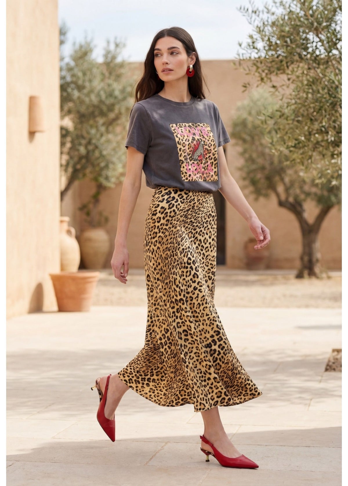 Maxi Falda de satén con estampado animal