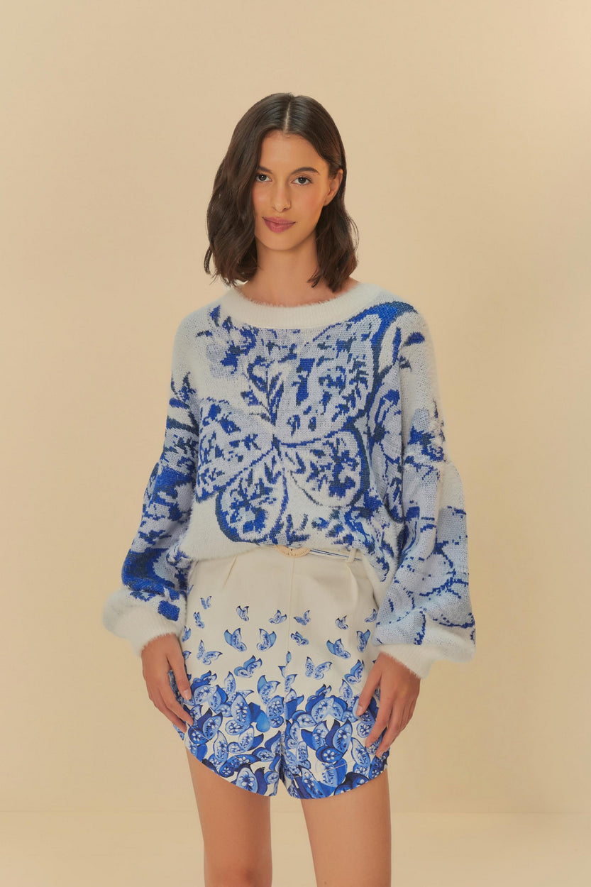 Sweater Pull Tricot Jacquard Borboleta