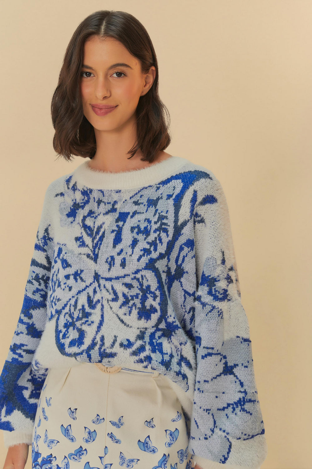 Sweater Pull Tricot Jacquard Borboleta