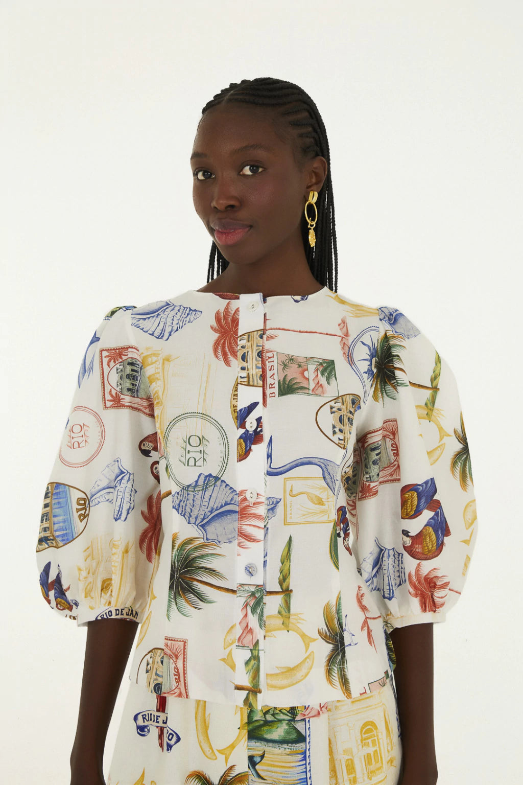 Blusa Botao Tropical Vintage