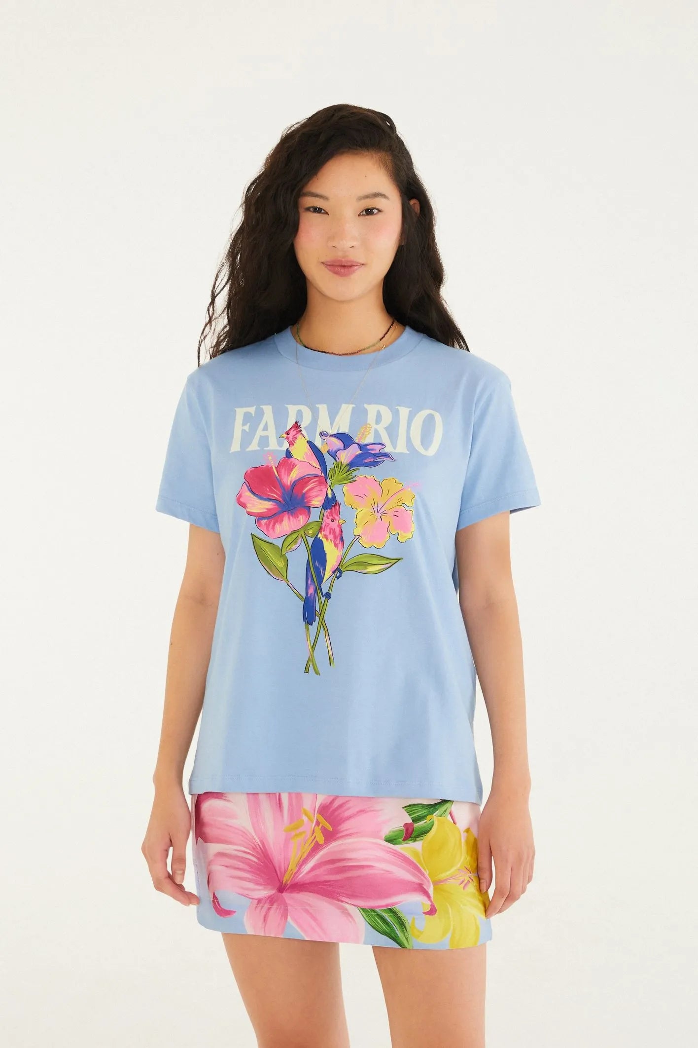 T-Shirt Fit Flores Passarinho Farm Rio
