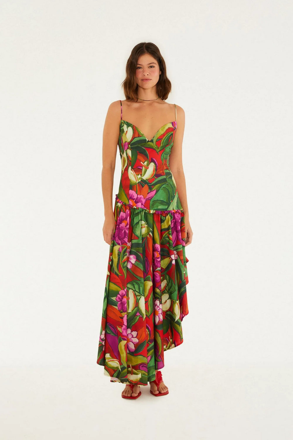 Maxi Vestido Assimetrico Folhagem
