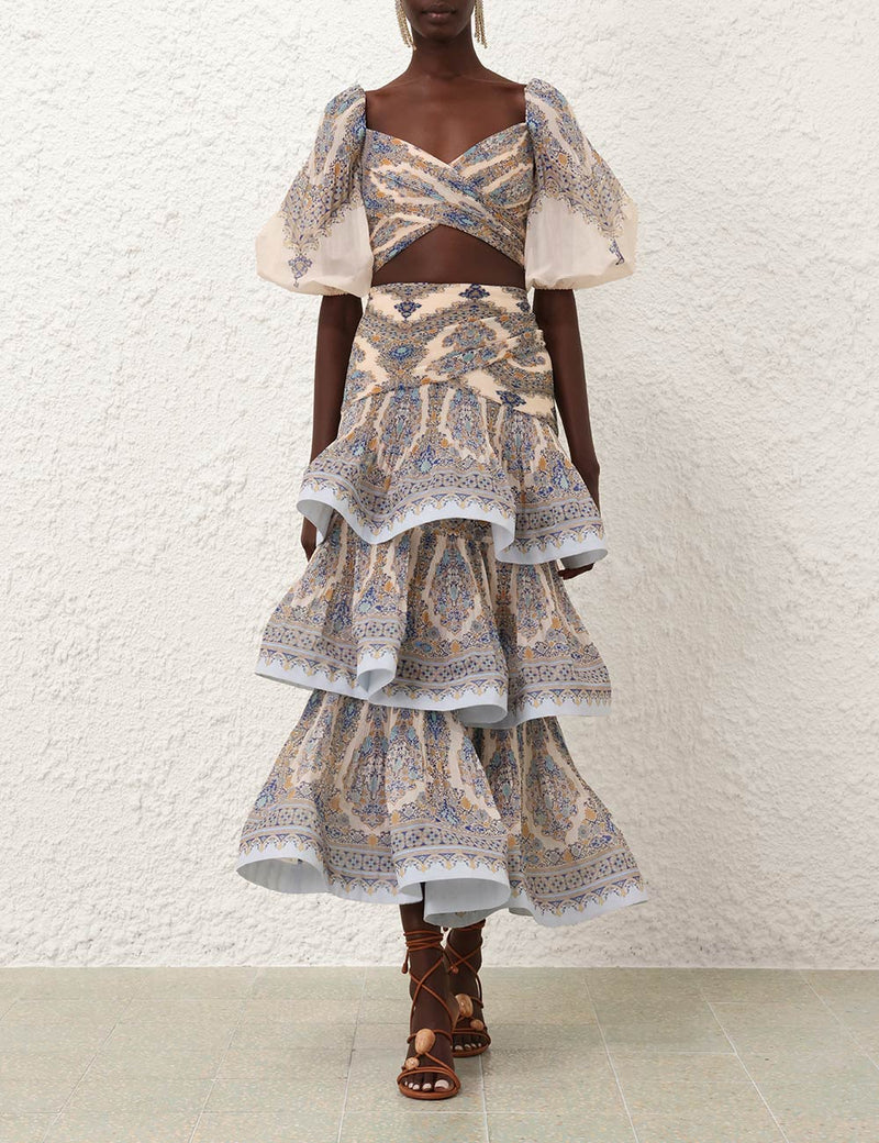 Midi Falda Tiered Pleated