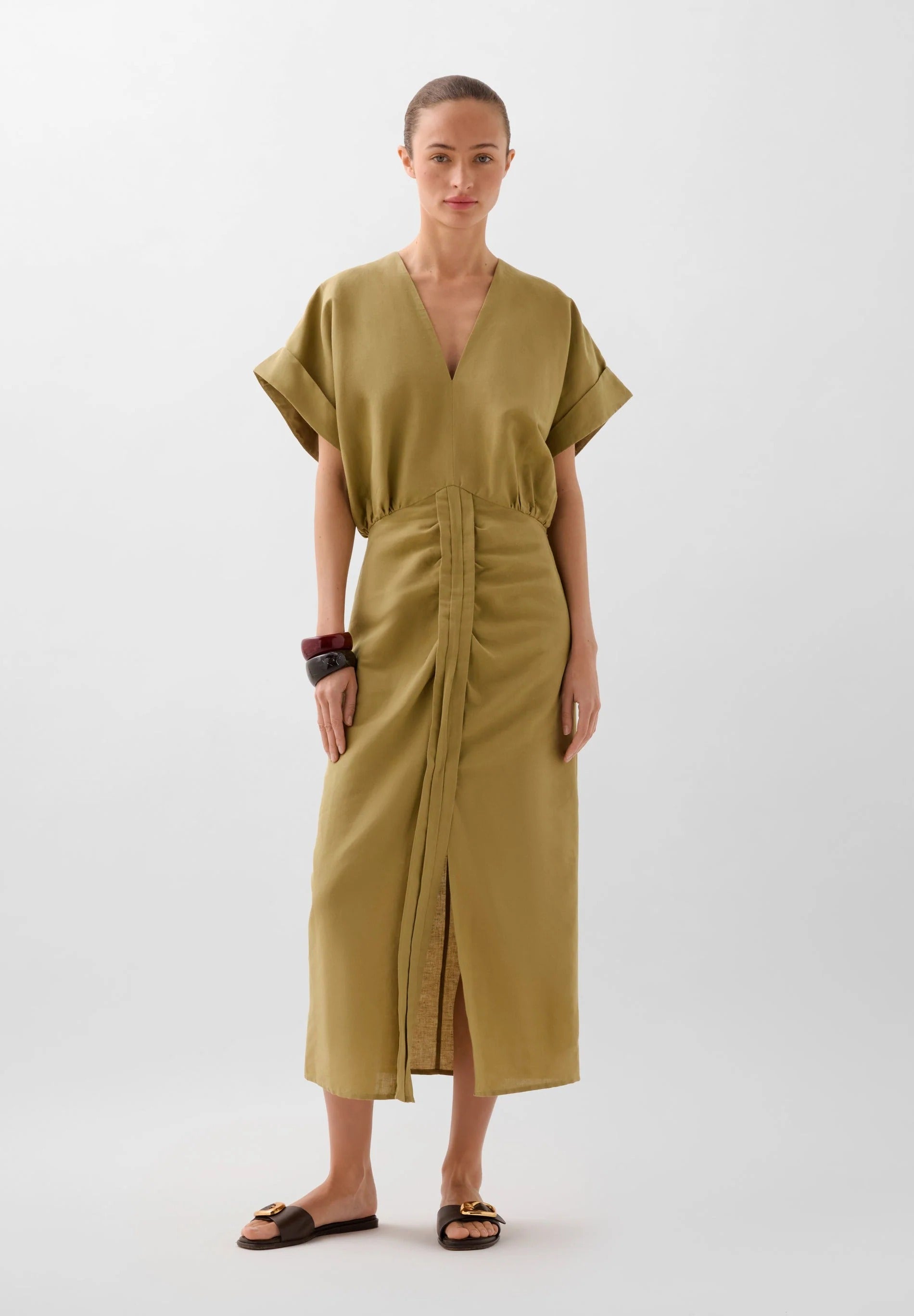 Maxi Vestido Lino Frunces