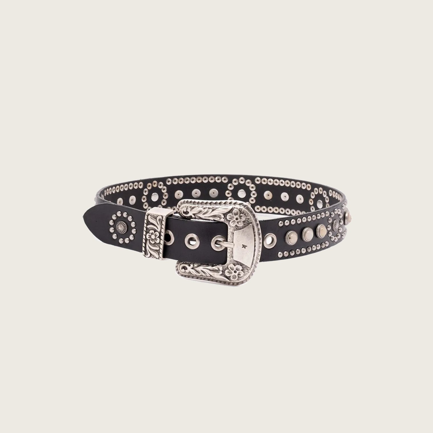 Cinturon Lace Washed Leather Studs And Bezel