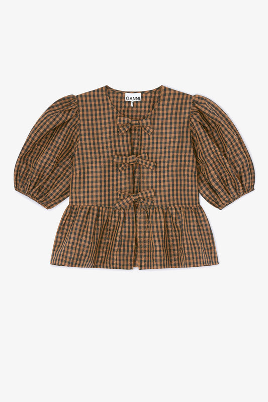 Blusa Crinkled Taffeta Check Peplum