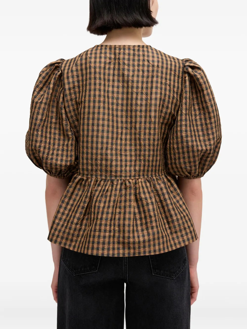 Blusa Crinkled Taffeta Check Peplum