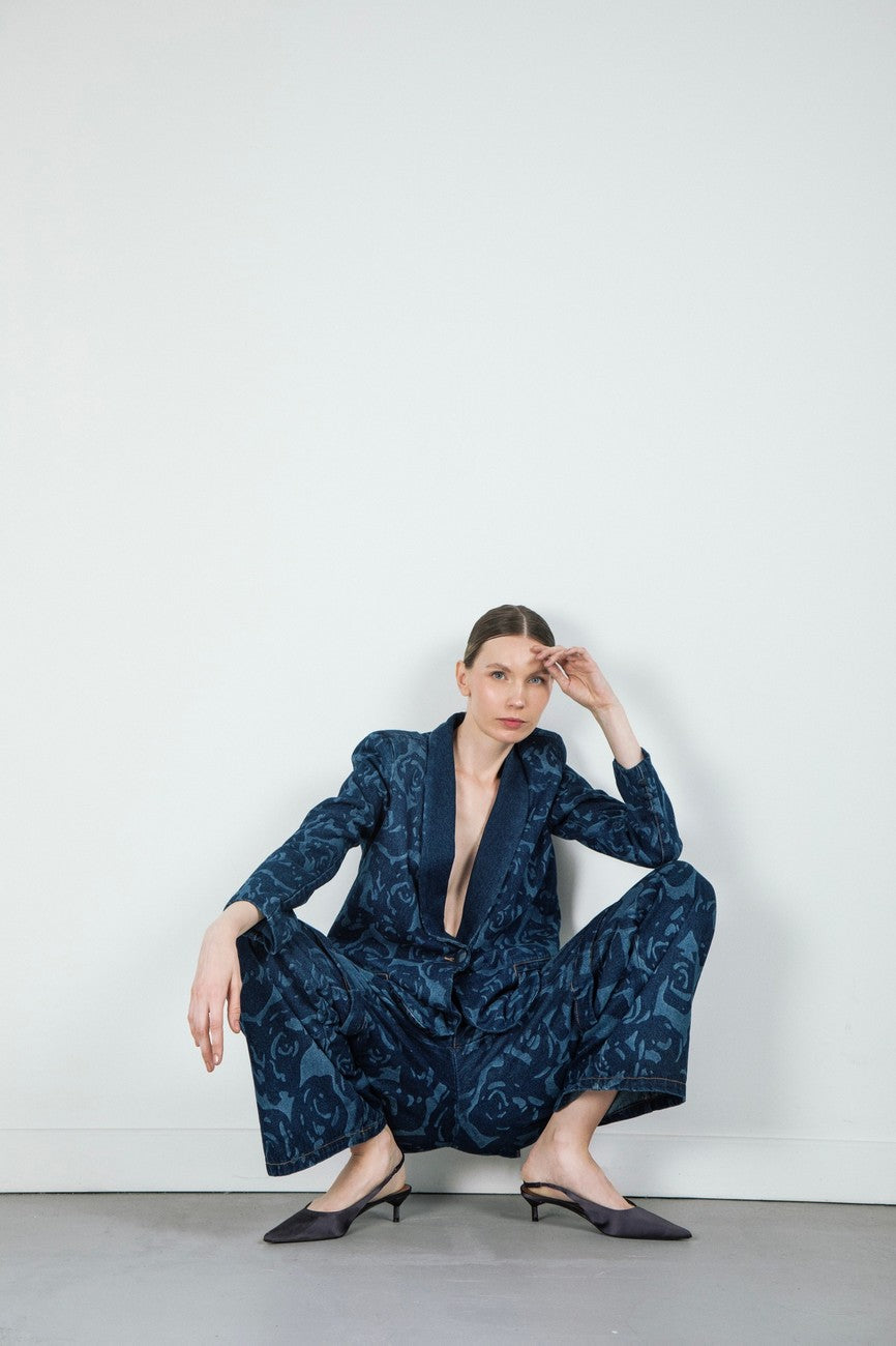 Blazer Denim Laser Flores