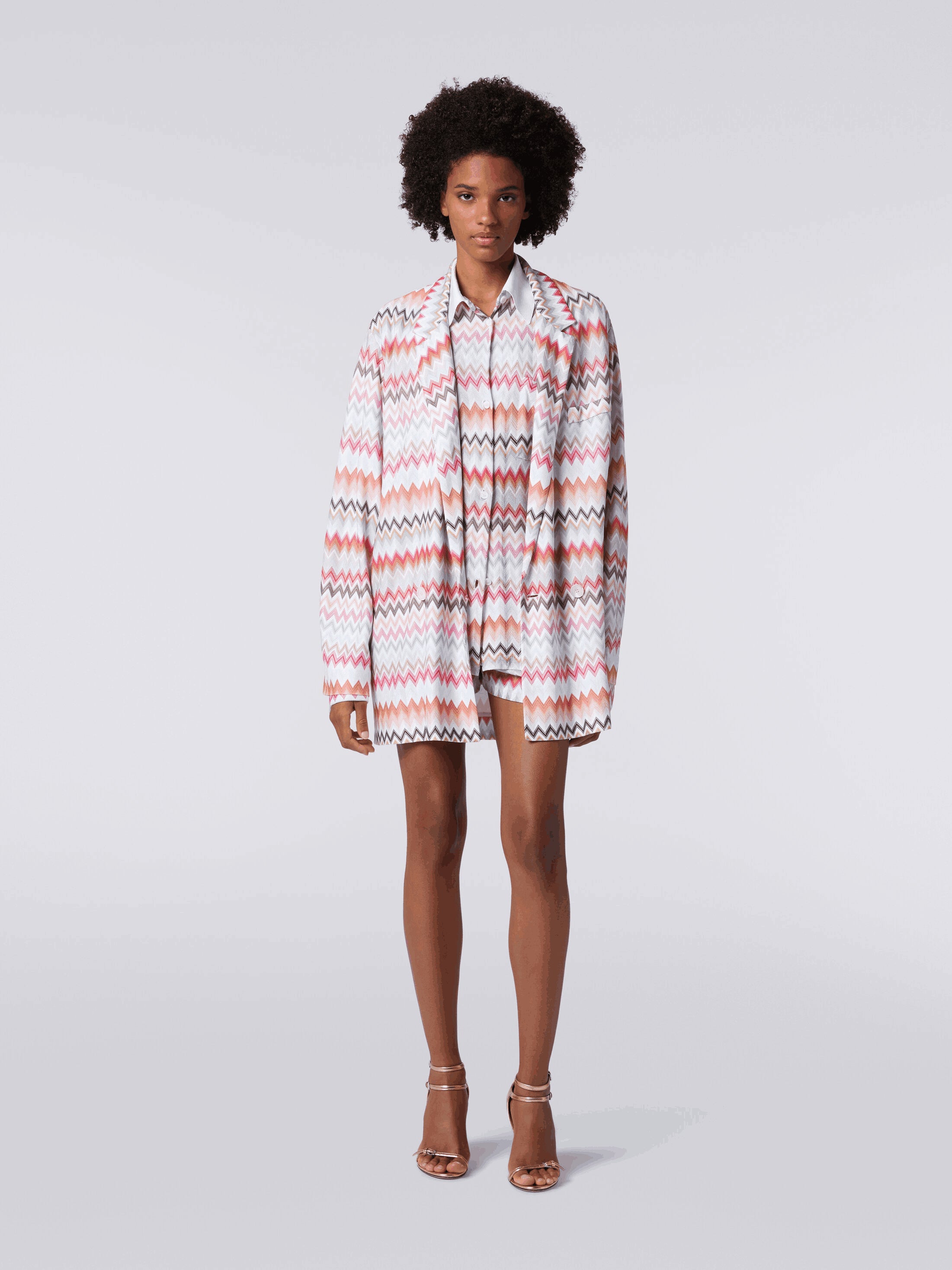 Blazer Cruzado de Algodón y Viscosa con Estampado Zigzag