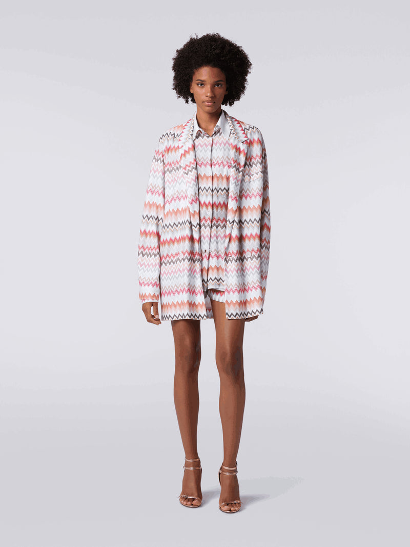 Blazer Cruzado de Algodón y Viscosa con Estampado Zigzag