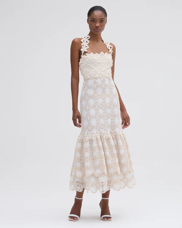Midi Vestido Midi De Crochet Natural