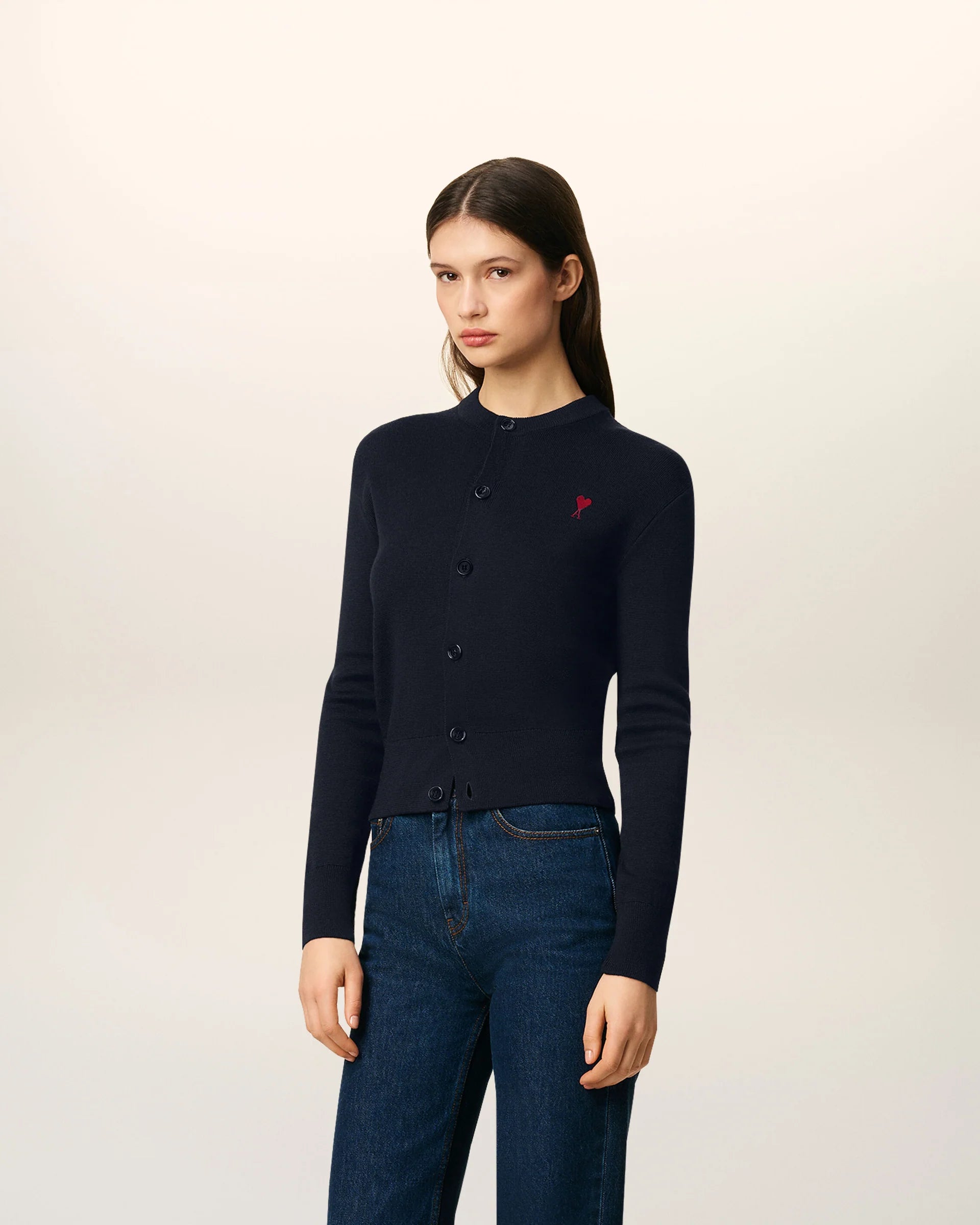 Cardigan Crewneck With Contrasted Ami De Coeur