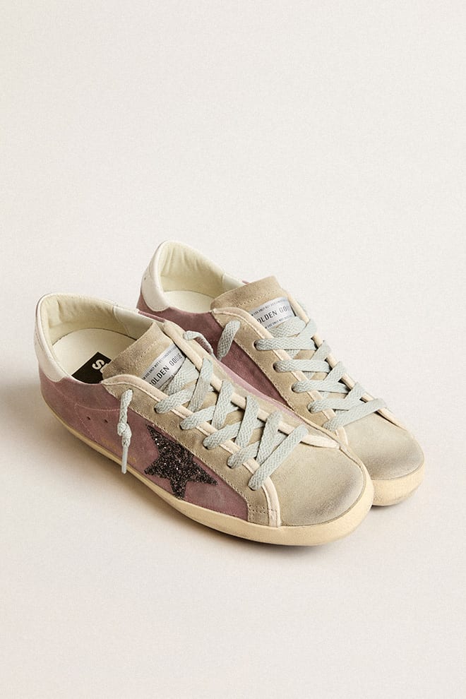 Zapatillas Golden Goose Super Star Suede Glitter Star Leather Heel Mujer