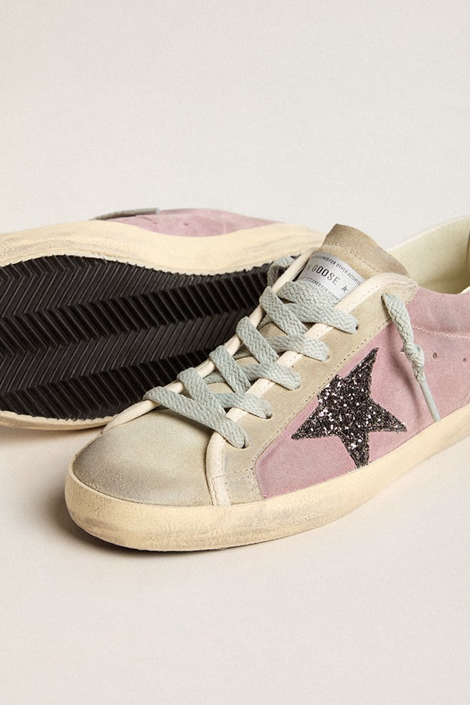 Zapatillas Golden Goose Super Star Suede Glitter Star Leather Heel Mujer
