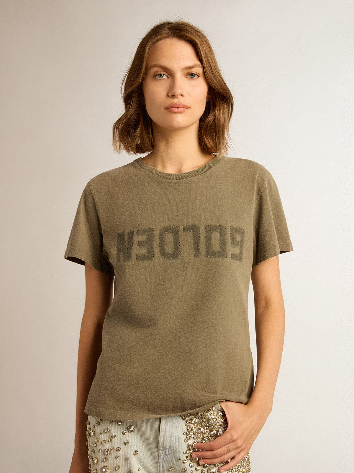 Camiseta Golden W Slim Dist Cotton Jersey With Logo Mujer
