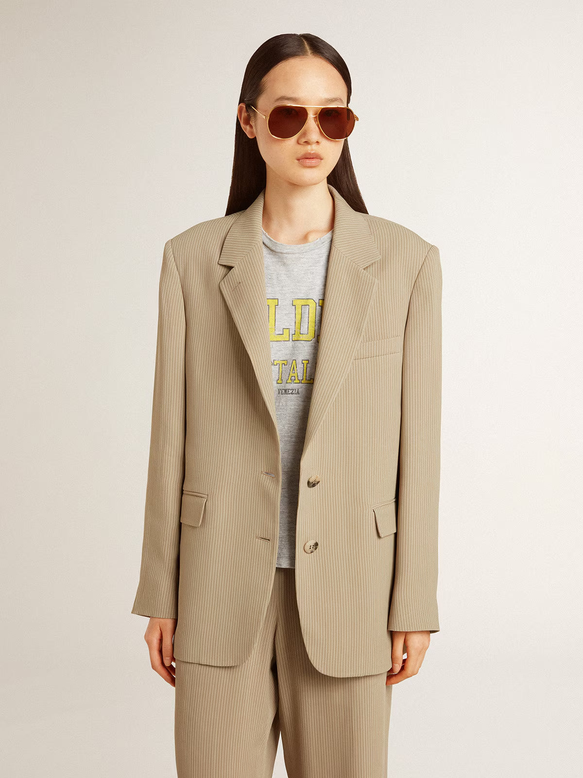 Chaqueta Journey Over Maia Pinstripe Blend Viscose Mujer