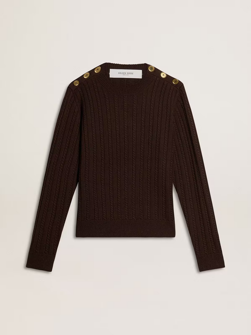 Jersey Journey Knit Shoulder Botton Wool Cable Mujer