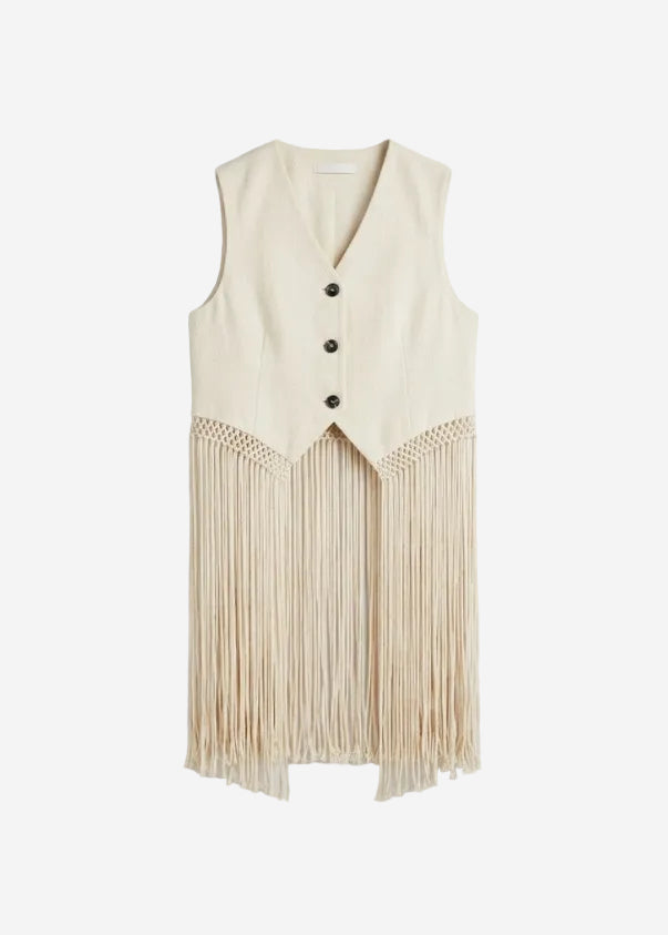 Macrame Drill Gillet Top Beige