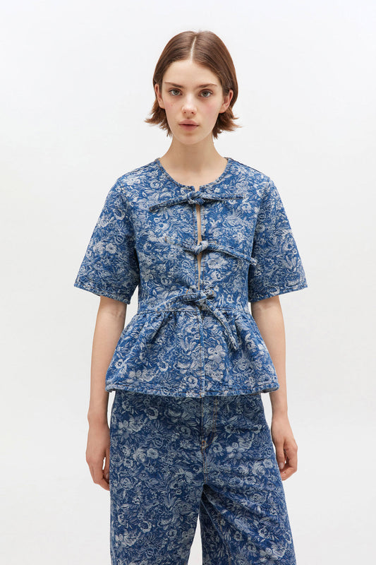 Blusa Pepplum Denim Tapestry