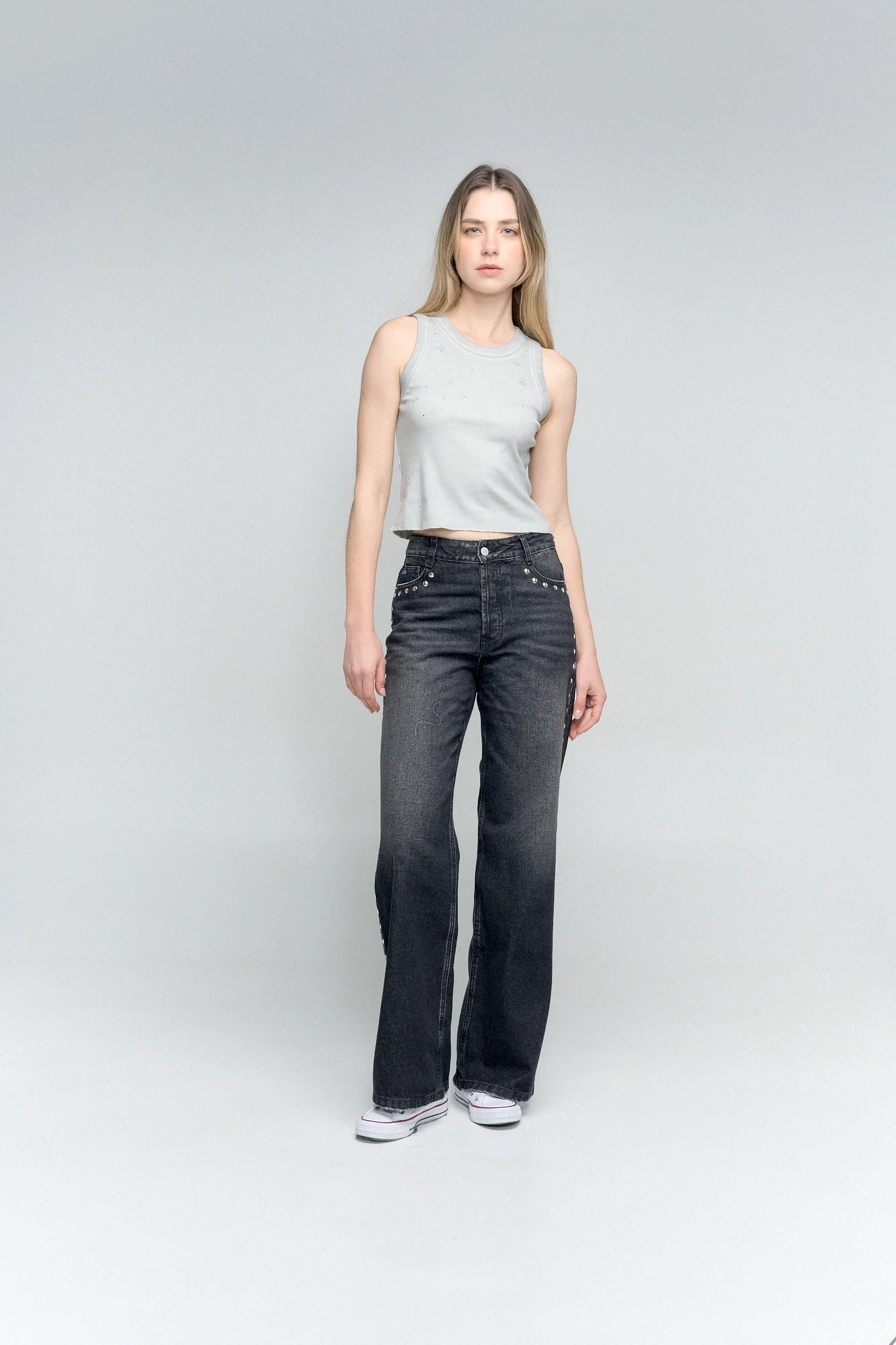 Jean Black Spotted Flare