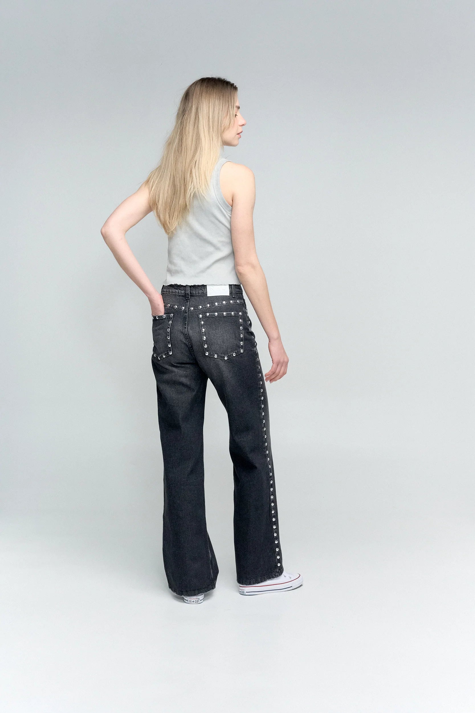 Jean Black Spotted Flare