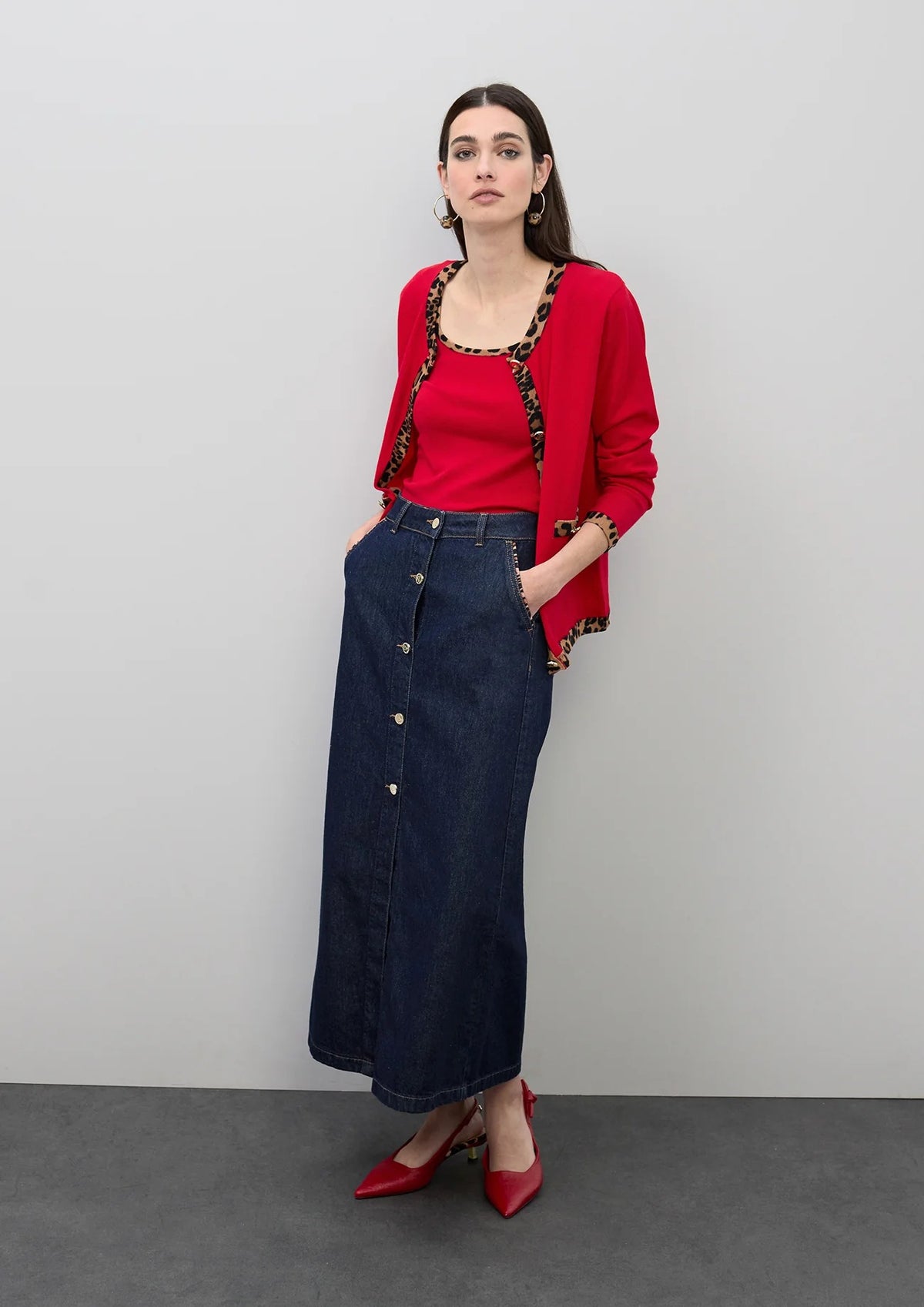 Maxi Falda Denim con detalles en leopardo