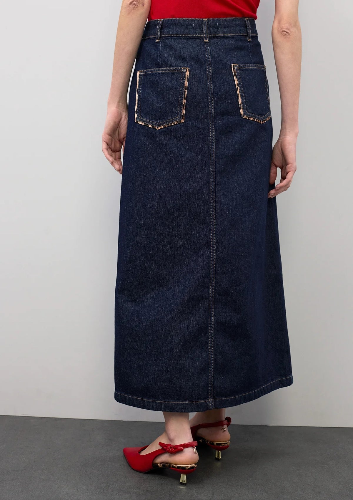 Maxi Falda Denim con detalles en leopardo