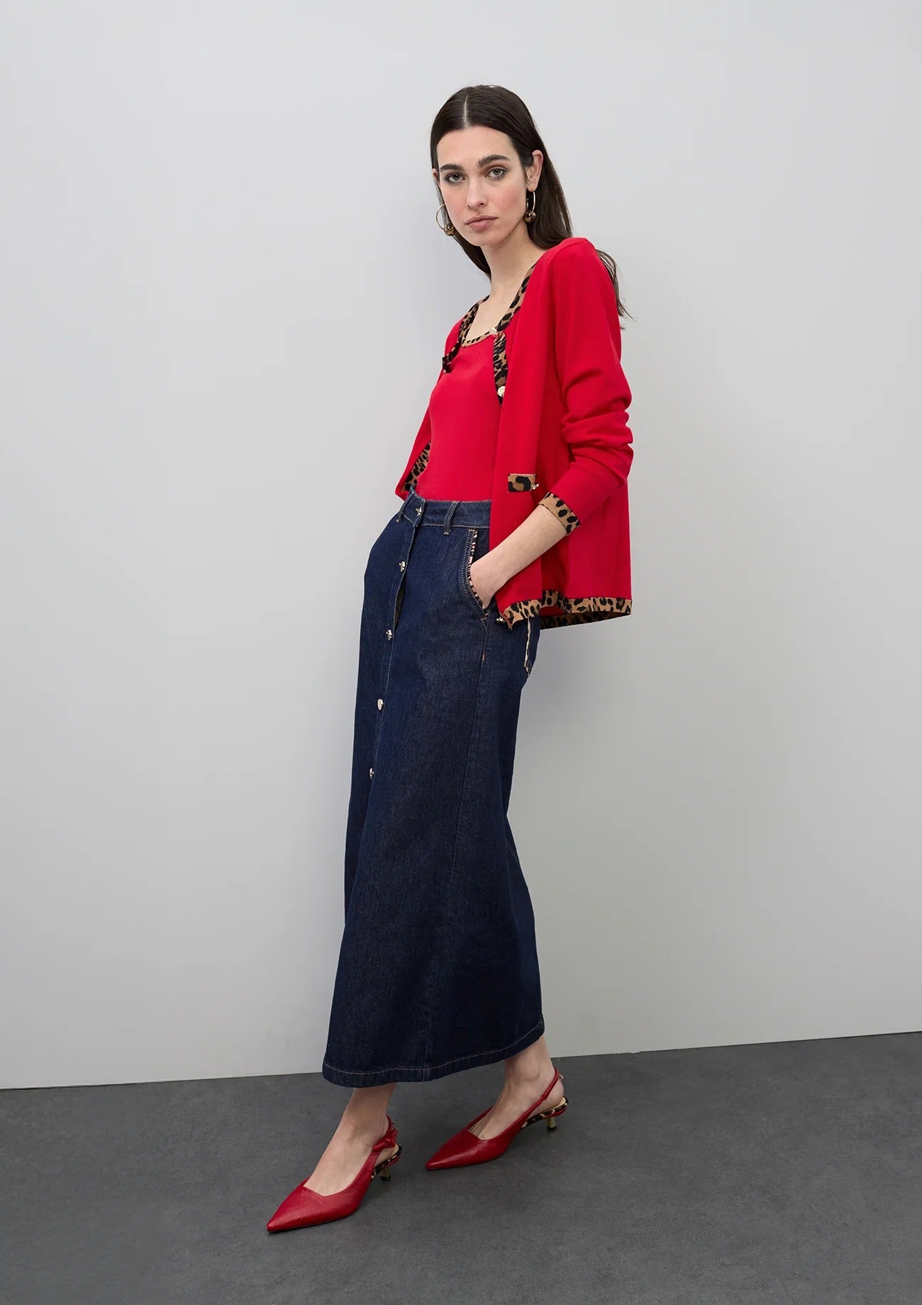 Maxi Falda Denim con detalles en leopardo
