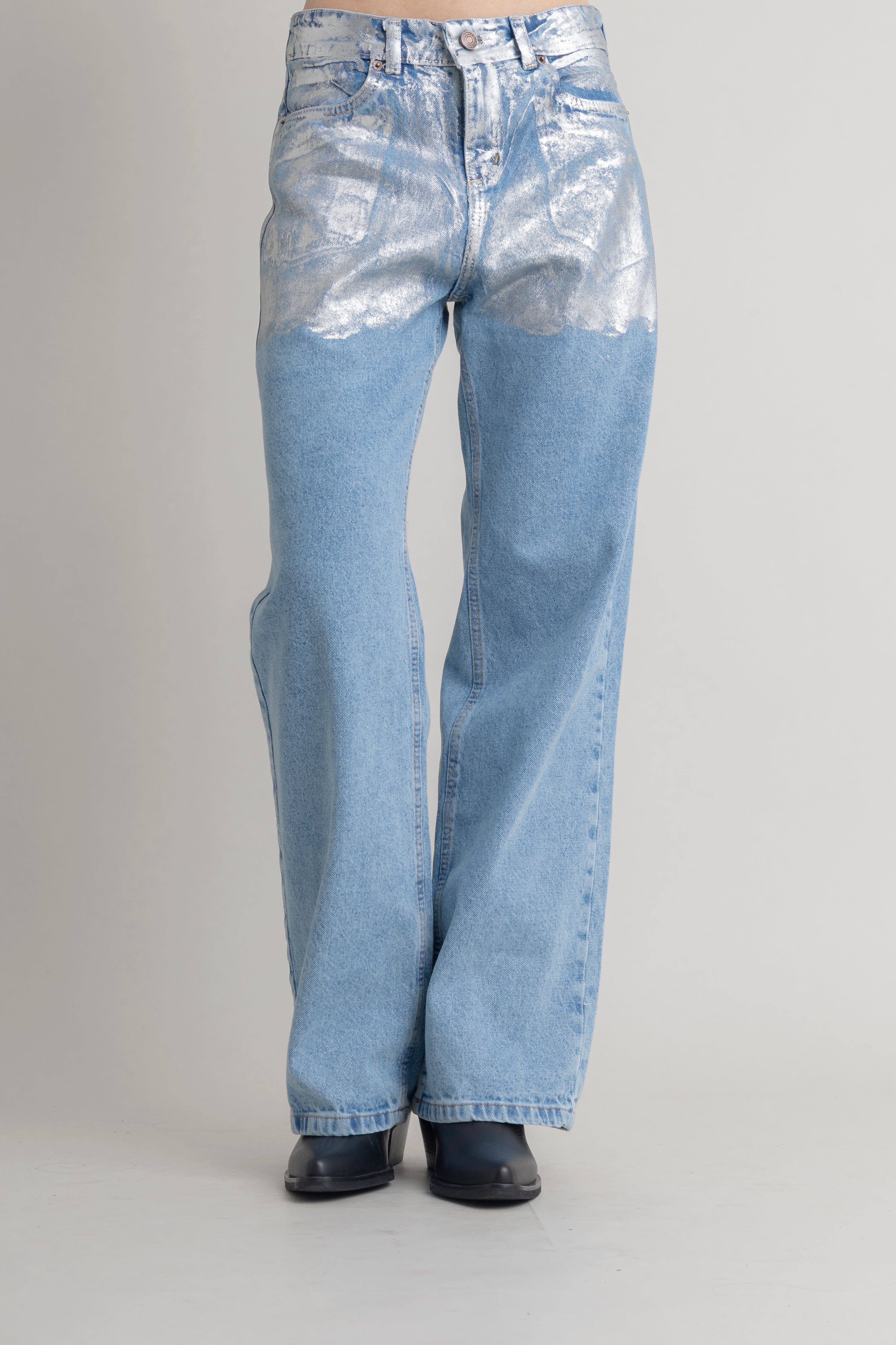 Jean Con Foil Plateado