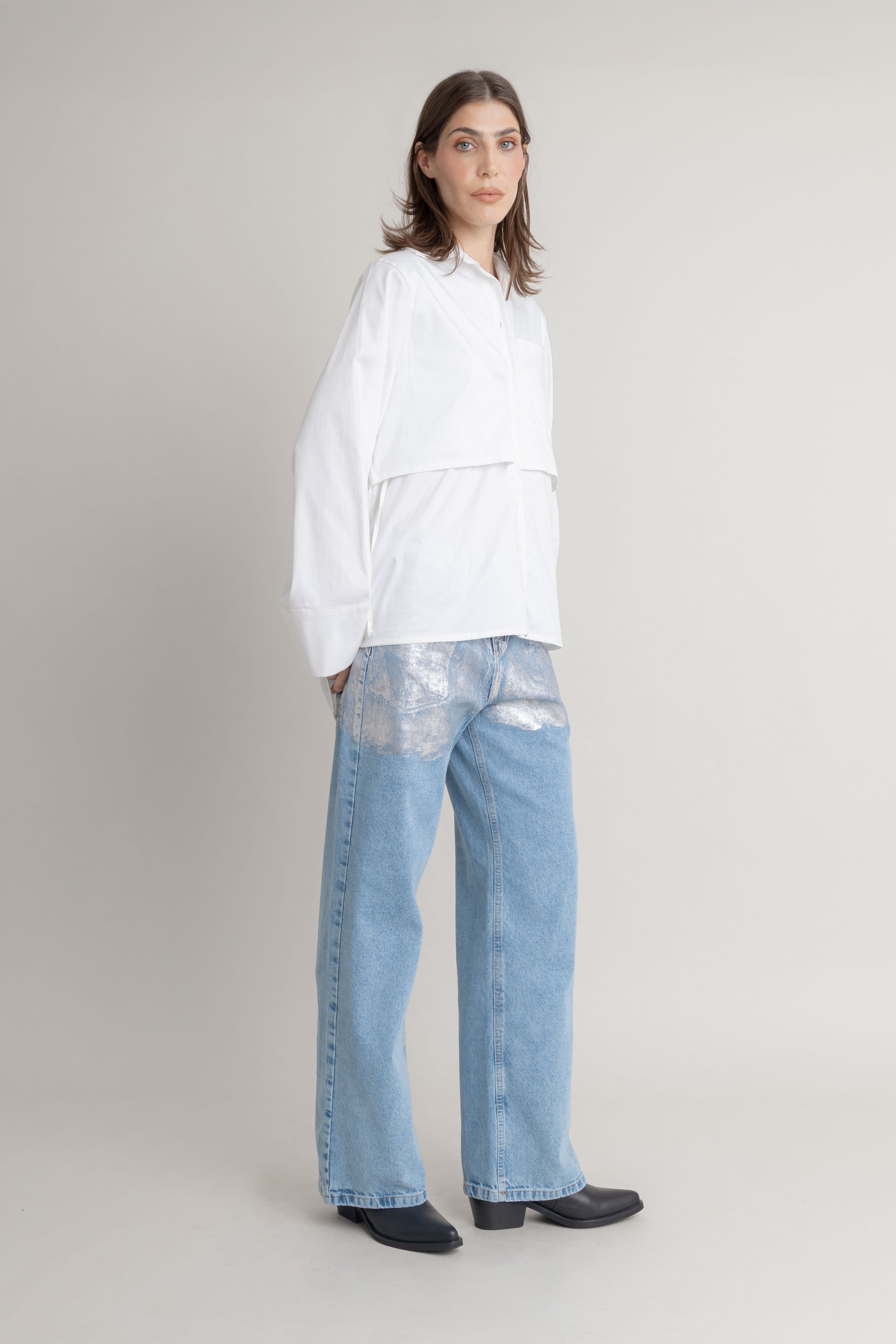 Jean Con Foil Plateado