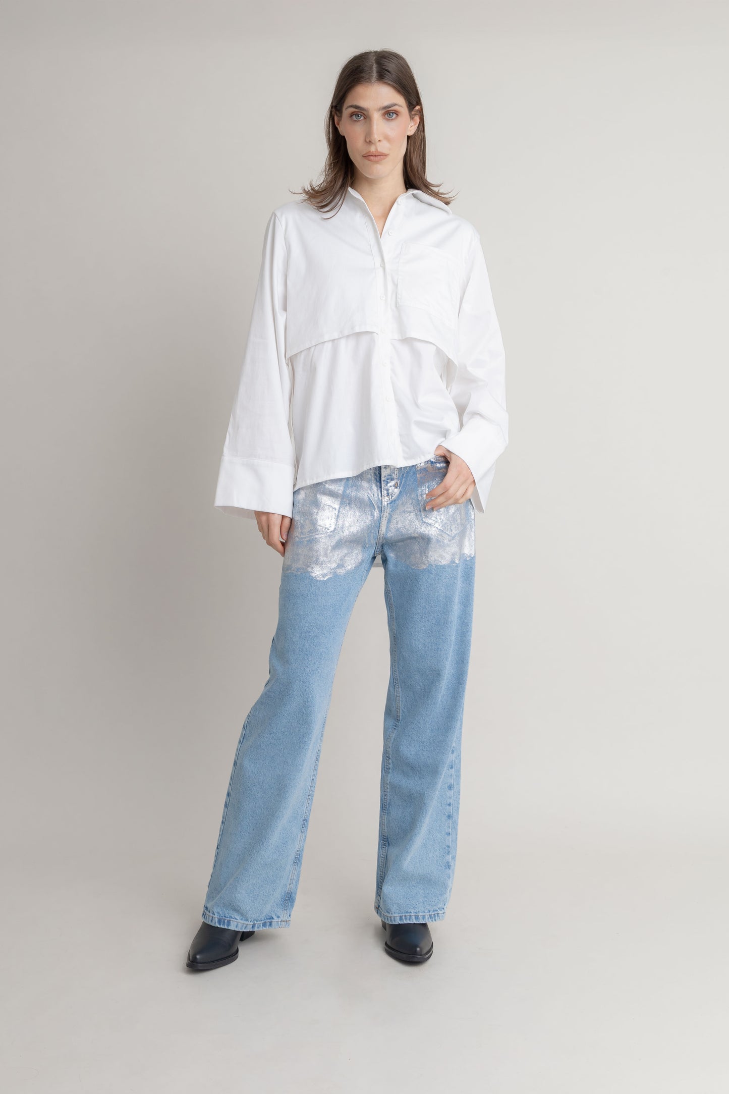 Jean Con Foil Plateado