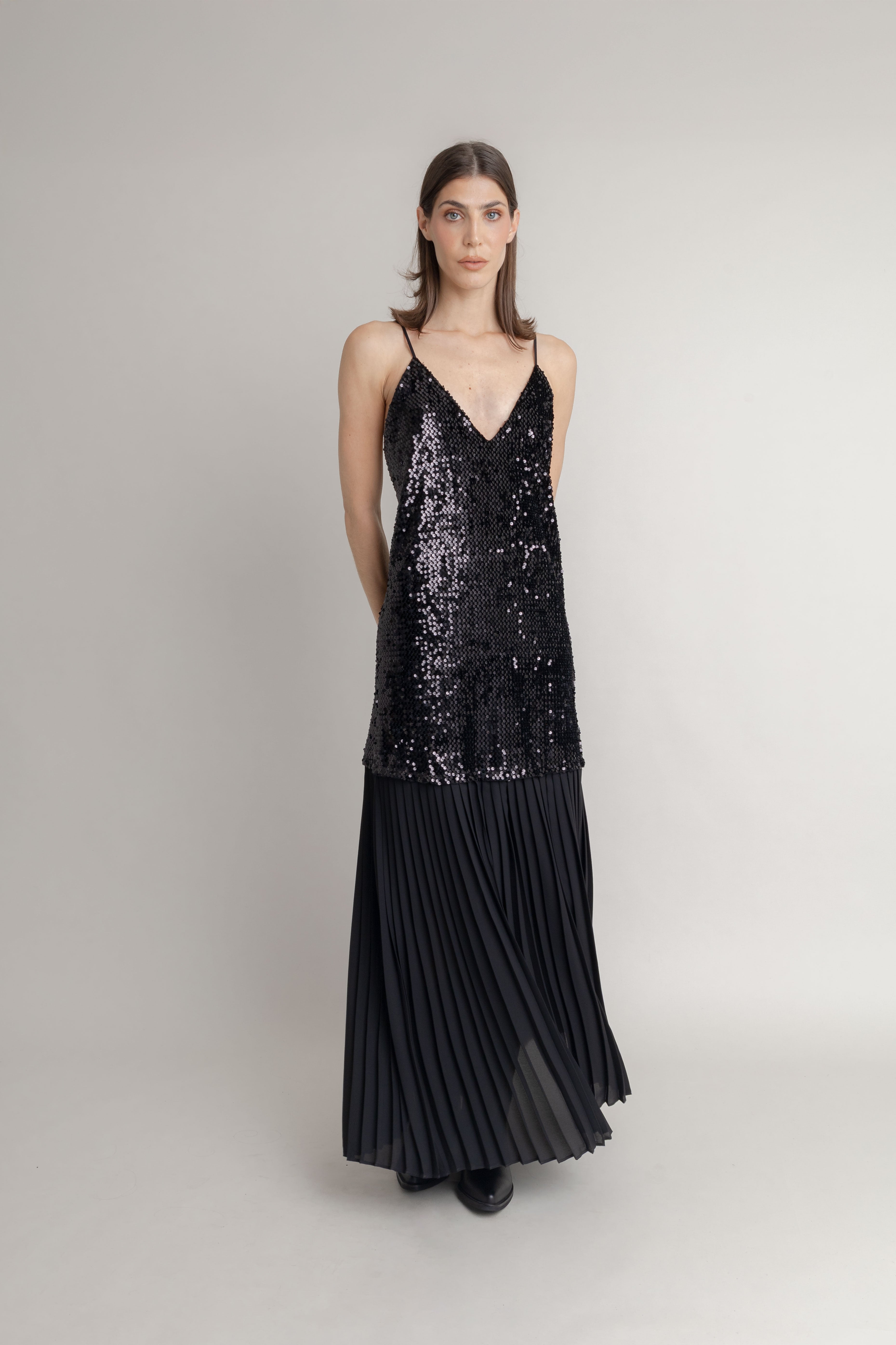 Maxi Vestido Largo Plisado