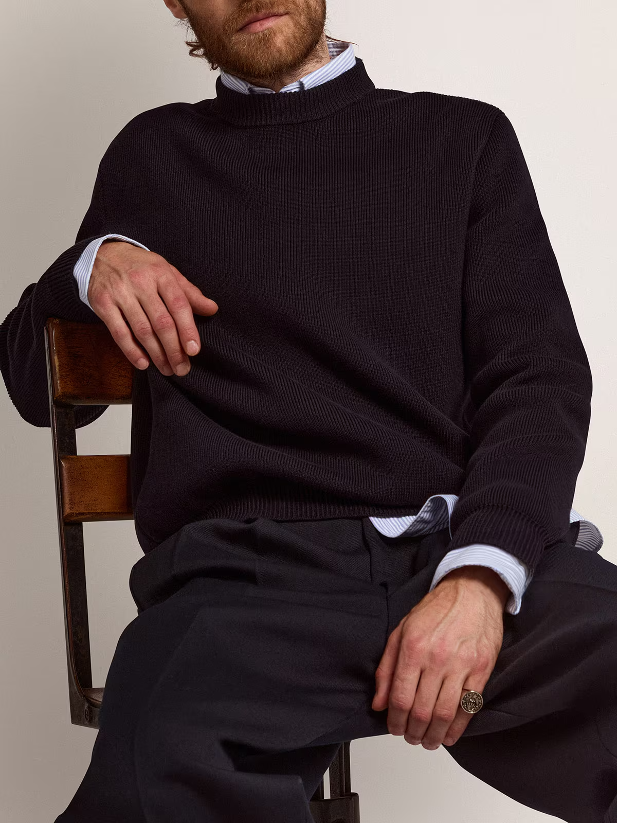 Sweater Golden Knit Crew Neck With Logoyarn