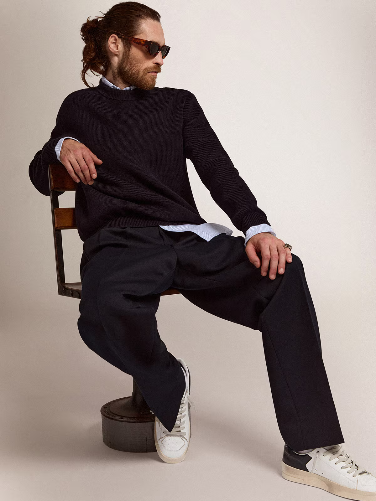 Sweater Golden Knit Crew Neck With Logoyarn